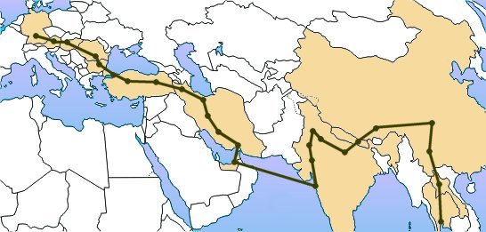 Reiseroute Überland nach Bangkok